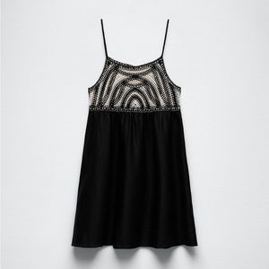 Zara Linen Contrast Crochet Mini Dress
